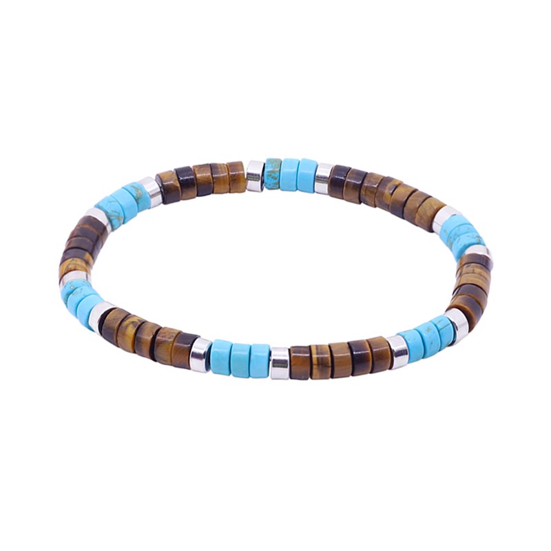 Bracelet Perles Heishi Pierres Naturelles oeil De Tigre Et Turquoise-enfant-12cm
