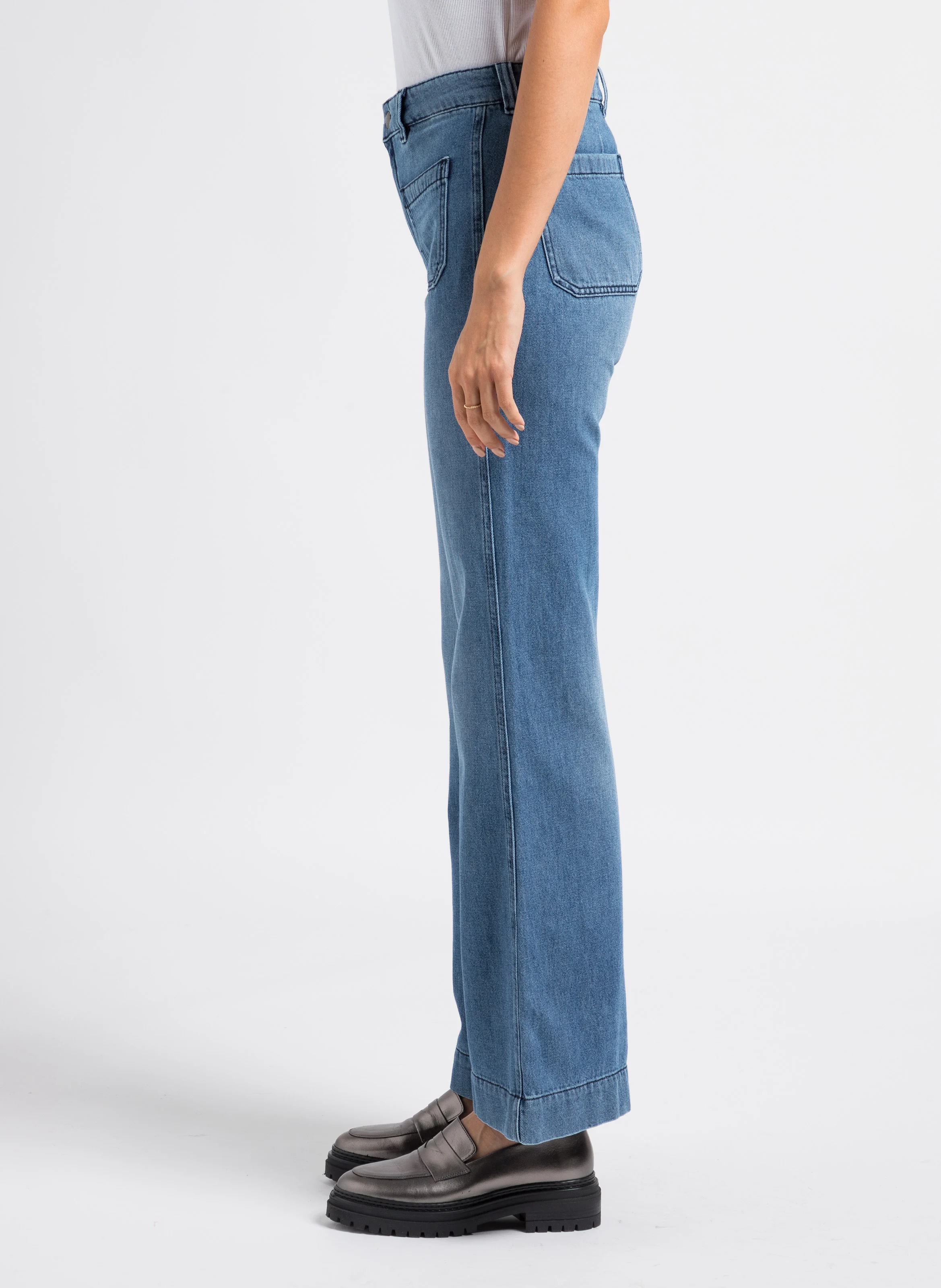 EMILIAN - Jean droit taille haute en coton | Bleu