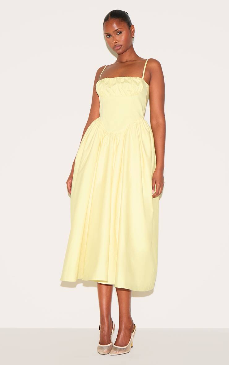 Citron Robe Mi-longue À Bretelles Avec Bustier Froncé À Corset Et Imprimé Floral Abstrait