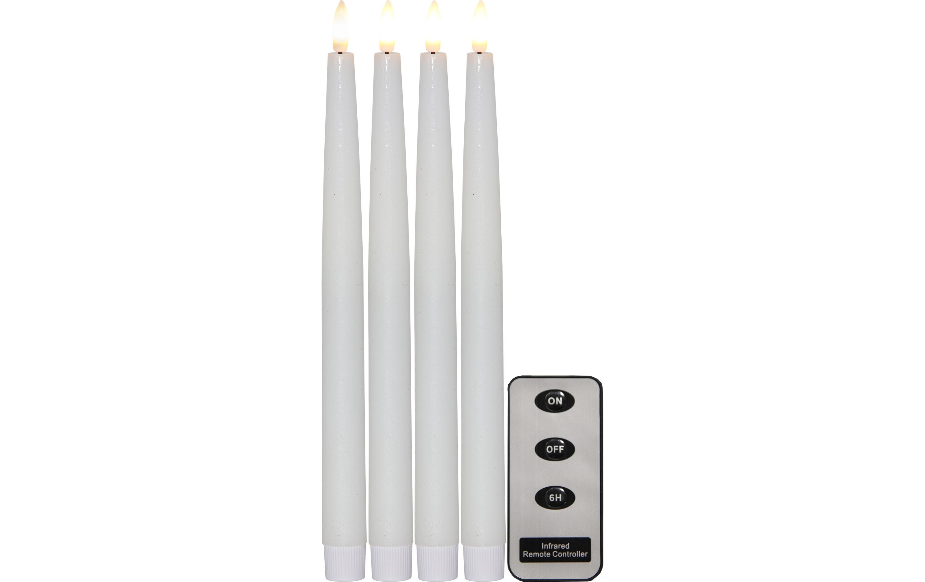 LED-Stabkerzen Set Dinner Flamme Ø 2.2x28.6 cm, Weiss, 4 StkLED Kerzen mit Fernbedienung