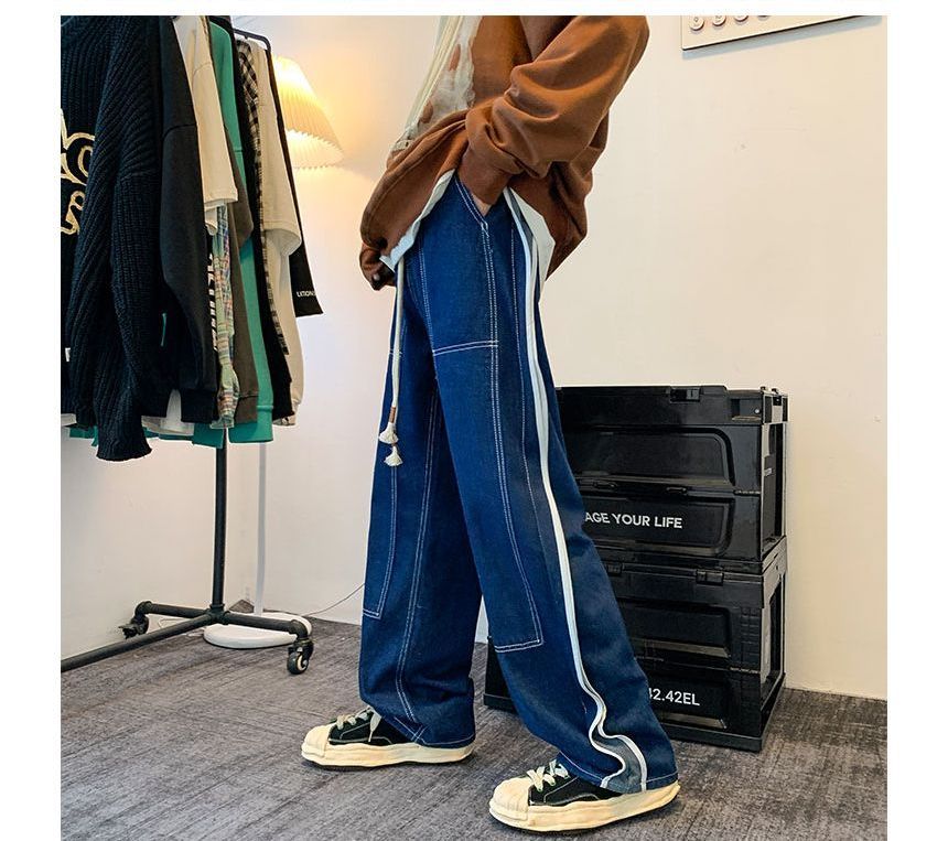 Plummie - Gestreepte zijzakken met trekkoord en contrasterende stiksels, losse jeans