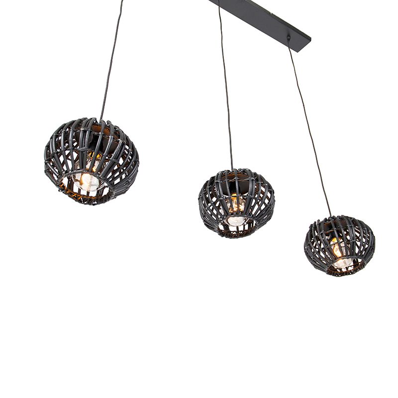 Landelijke hanglamp zwart langwerpig 3-lichts - Canna