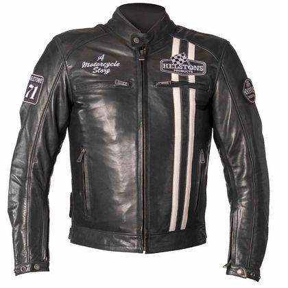 Blouson Helstons INDY CUIR RAG - Bleu / Blanc