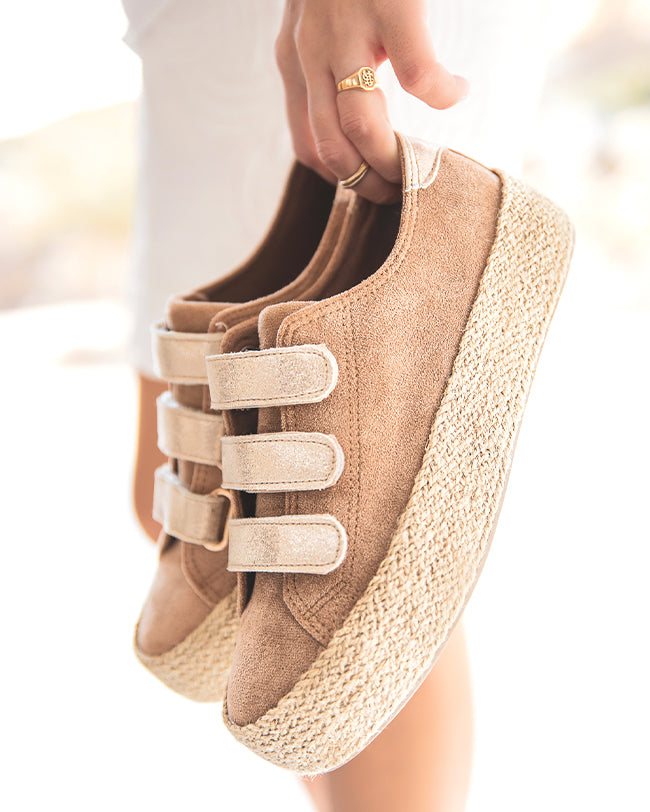 Basket femme camel en toile espadrille - Delphine