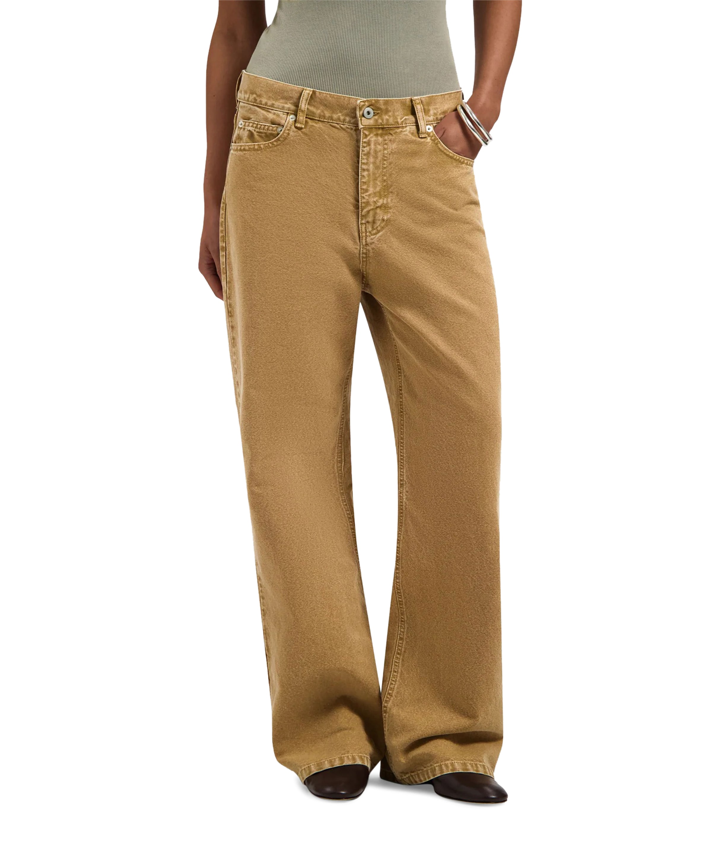 Olaf Monogram washed canvas dames broek beige