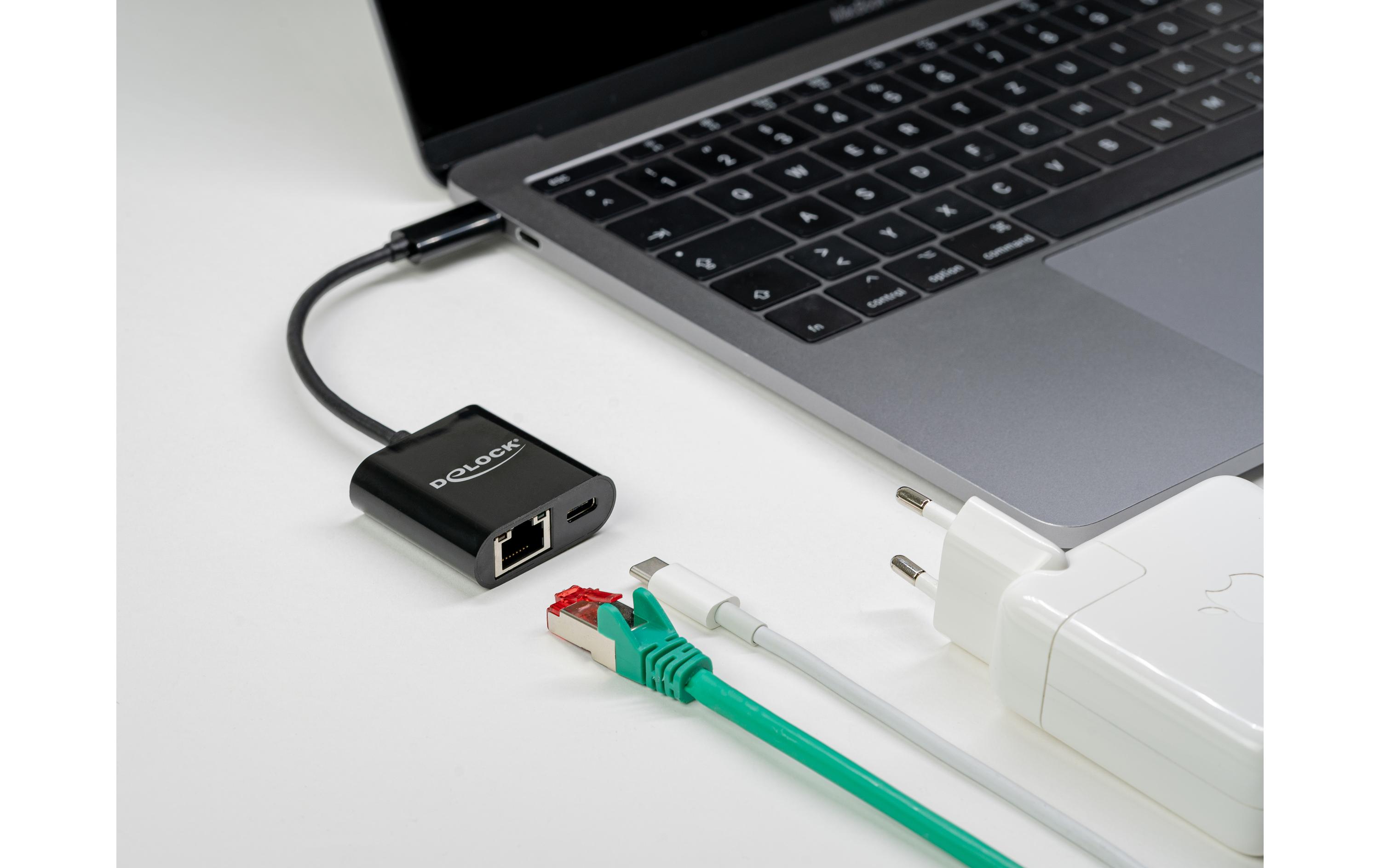 Netzwerk-Adapter Typ-C – RJ-45, 1Gbps mit PowerdeliveryUSB Type-C Adapter zu Gigabit LAN 10/100/1000 Mbps mit Power Delivery Anschluss Schwarz