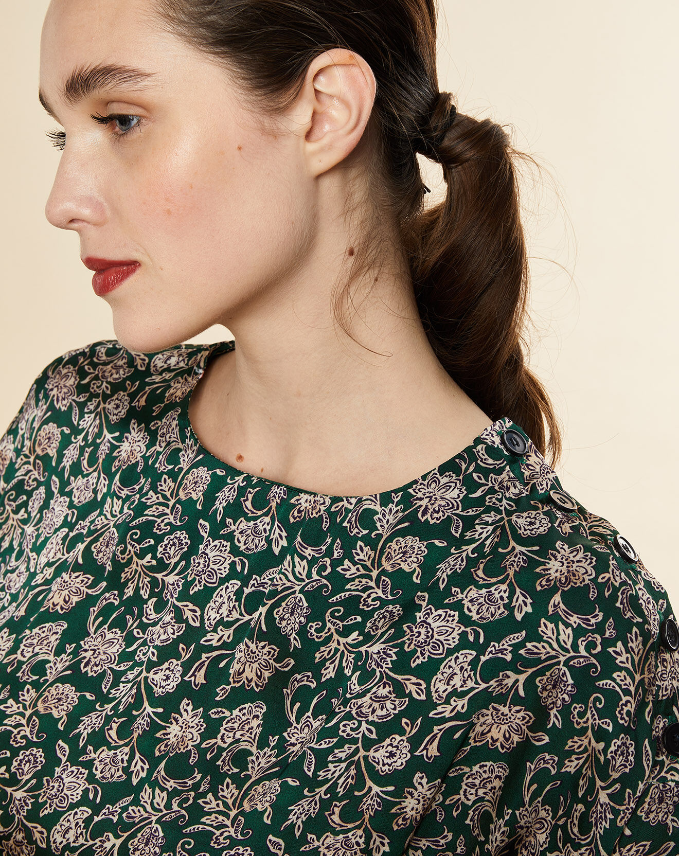 Chloé Stora Robe Natasha mi-longue et fluide imprimée verte