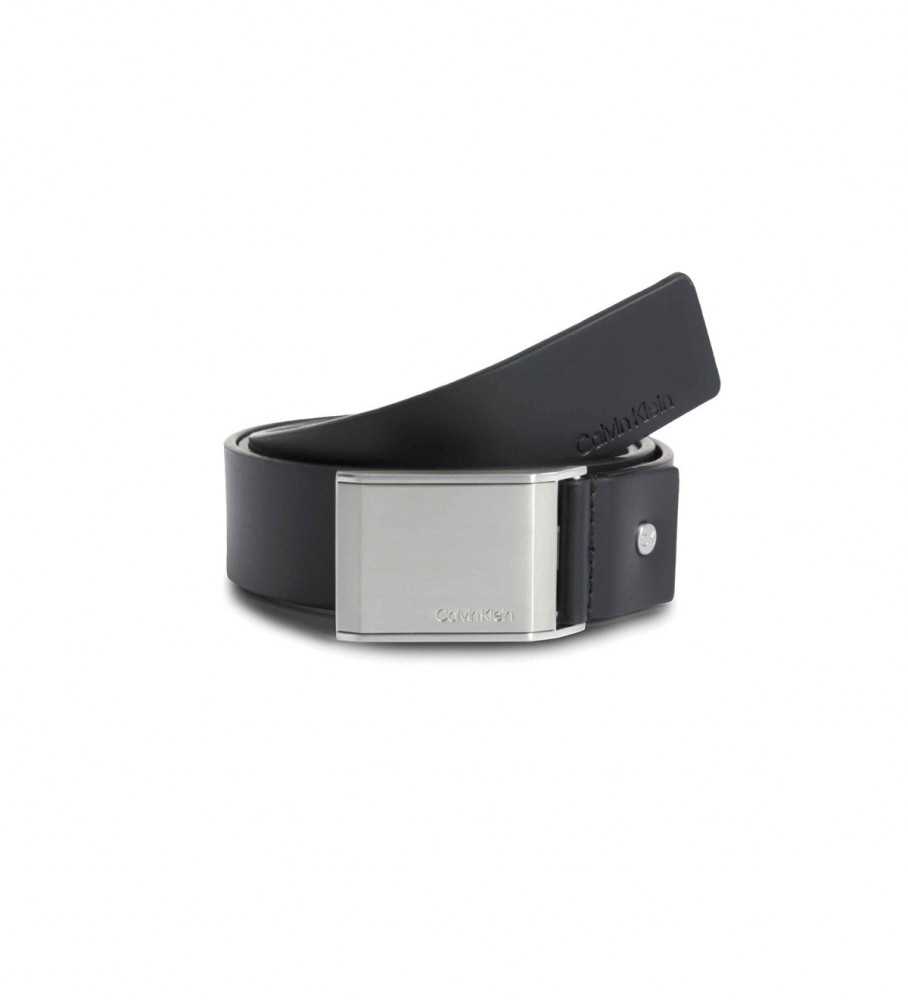 Cinto Calvin Klein de couro chanfrado, preto