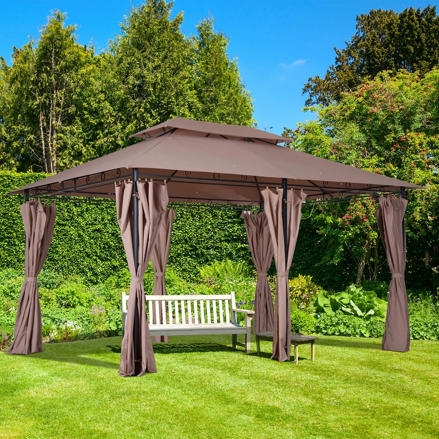 Outsunny Gartenpavillon mit Seitenwände braun