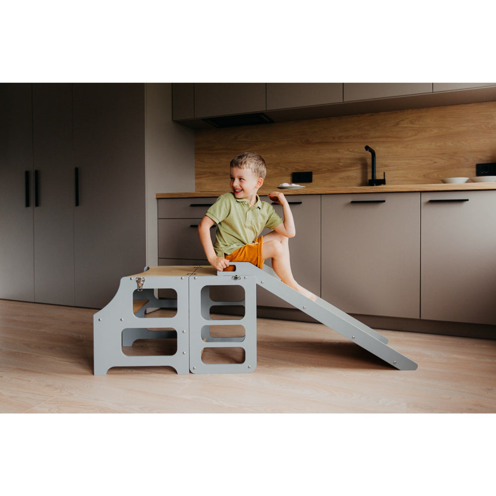 Køb Duck Woodworks Læringstårn m. Rutsjebane Grey