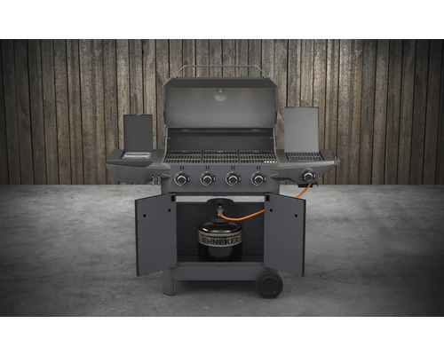 Tenneker® Carbon TG-4 U Gasgrill met 4 branders + zijbrander, gietijzeren rooster, zwart