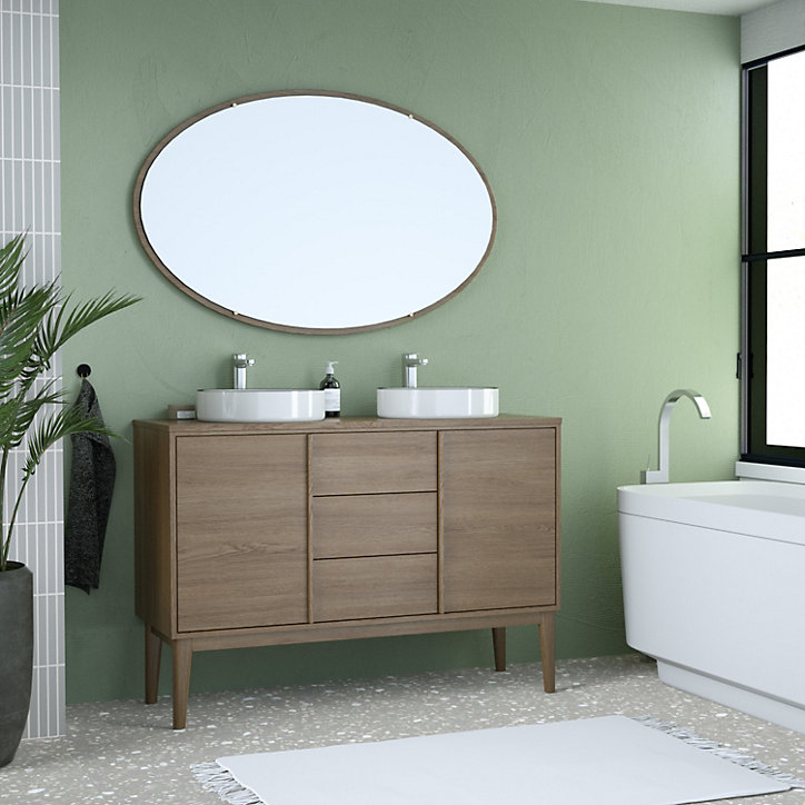 Ensemble meuble sous vasque + plan de toilette placage bois Kabayan l.120 cm