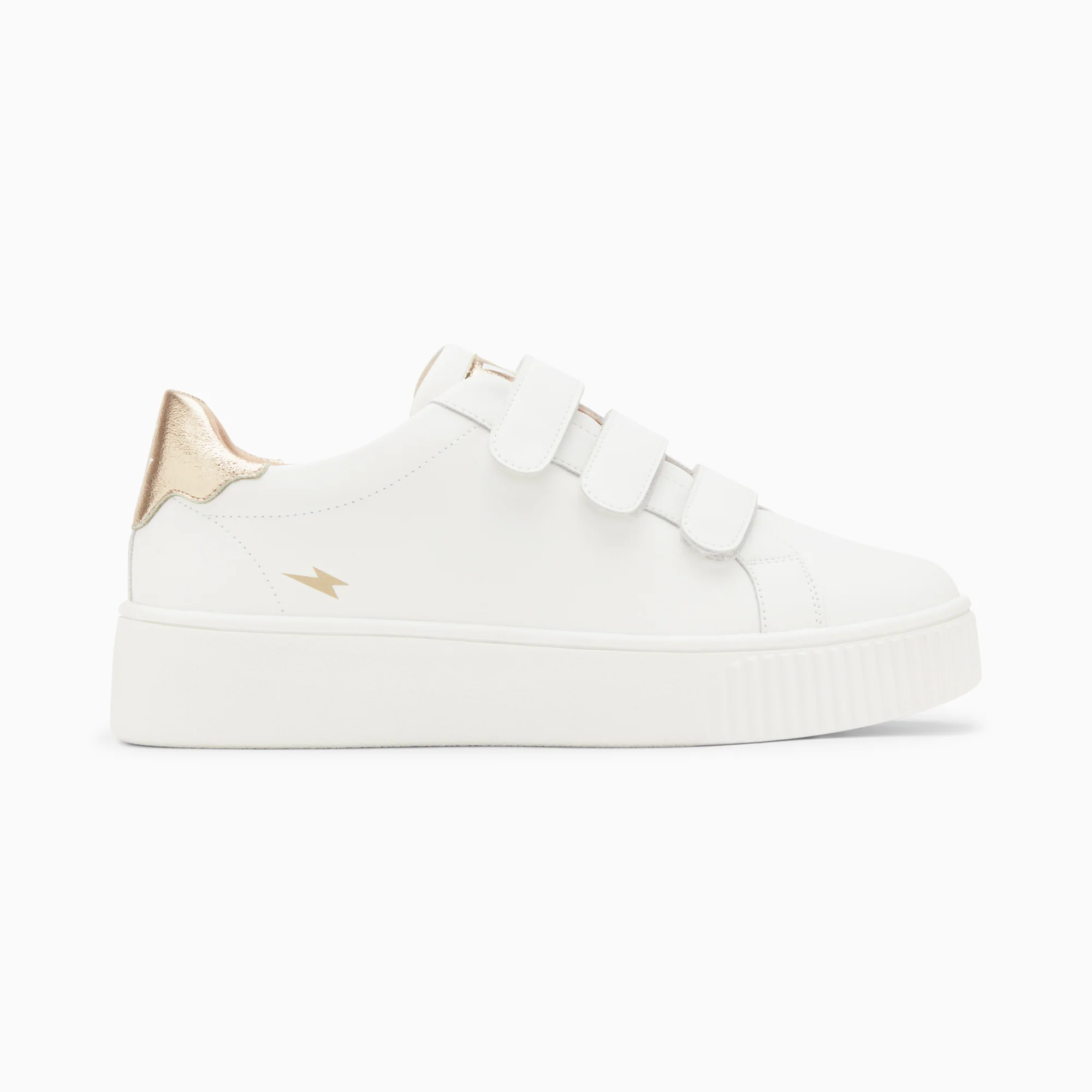 Sneakers-Baskets mini éclair Solange blanc et or à scratchs