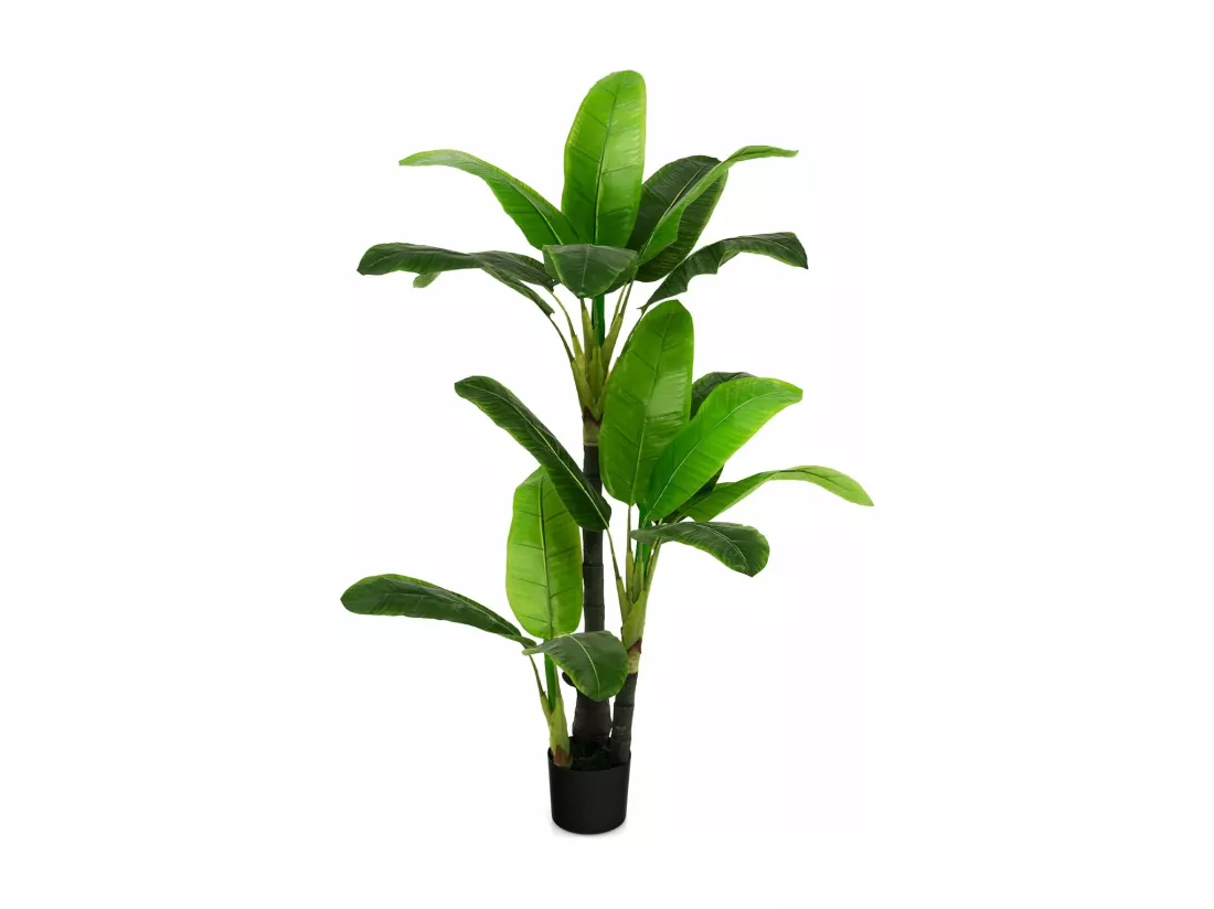 Plante Artificielle de 150CM en Plastique, Fausse Plante de Palmier Tropical avec 18 Grandes Feuilles, Pot en Ciment, 2 Mousse, pour Bureau, Maison, Jardin