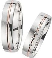 Trouwringen rood en witgoud met Diamanten breedte 5 mm