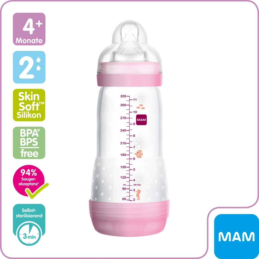 MAM Babyflasche Easy Start Anti-Colic rosa 320 ml 4+ Monate
