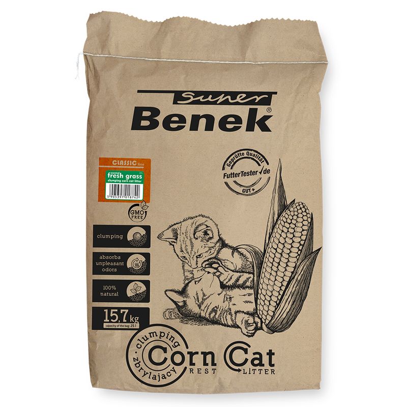 Litière Super Benek Corn Cat, senteur herbe fraîchement coupée