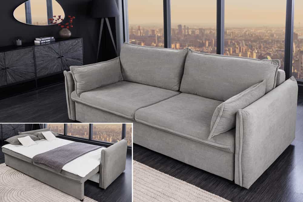 Design Schlafsofa APARTMENT 215cm grau Cord 3-Sitzer Couch inkl. Bettkasten Kissen
