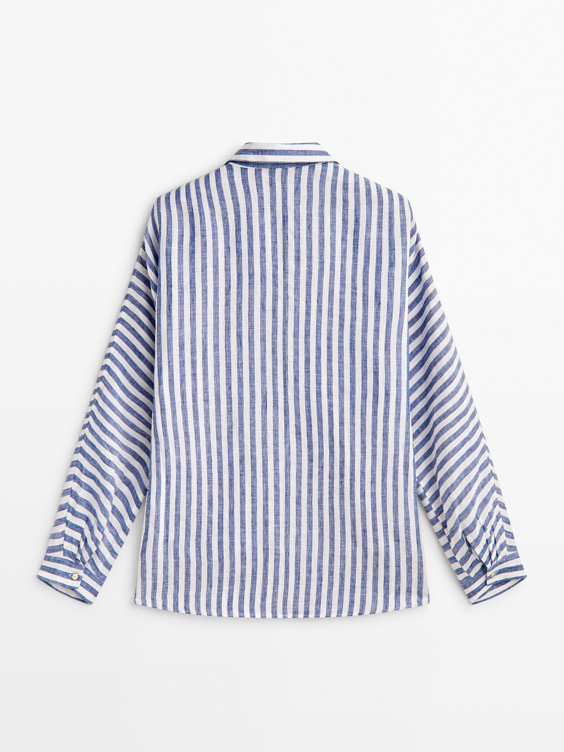 Camisa rayas bolsillos 100% linho - AZUL