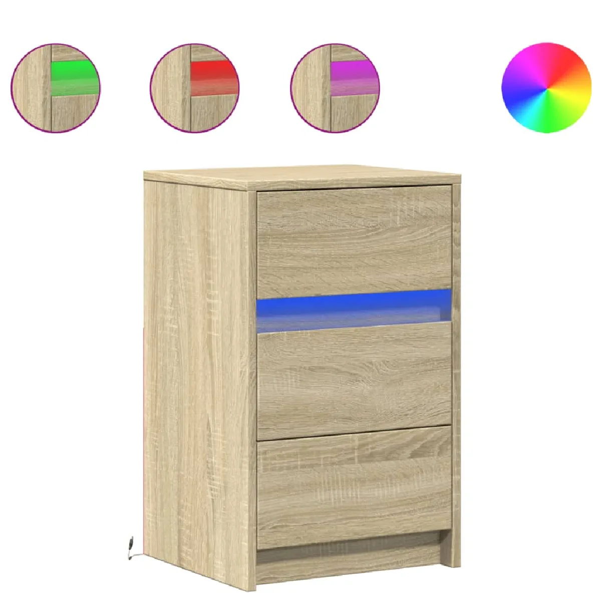 vidaXL Armoire de chevet avec LED - Chêne sonoma