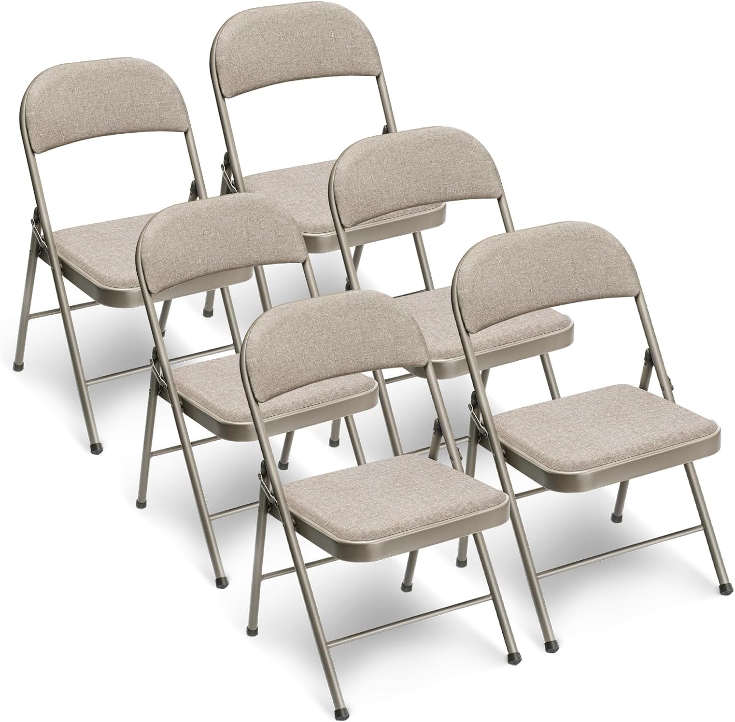 Gartenstühle 6er set Klappstuhl Campingstuhl bis 158 kg, Metall Gartenstuhl Stapelbar mit Stoff-Kissen, Multifunktional Stuhl für Gärten Balkon Küchen Esszimmer Terrassen, Outdoor Klappsessel, Khaki
