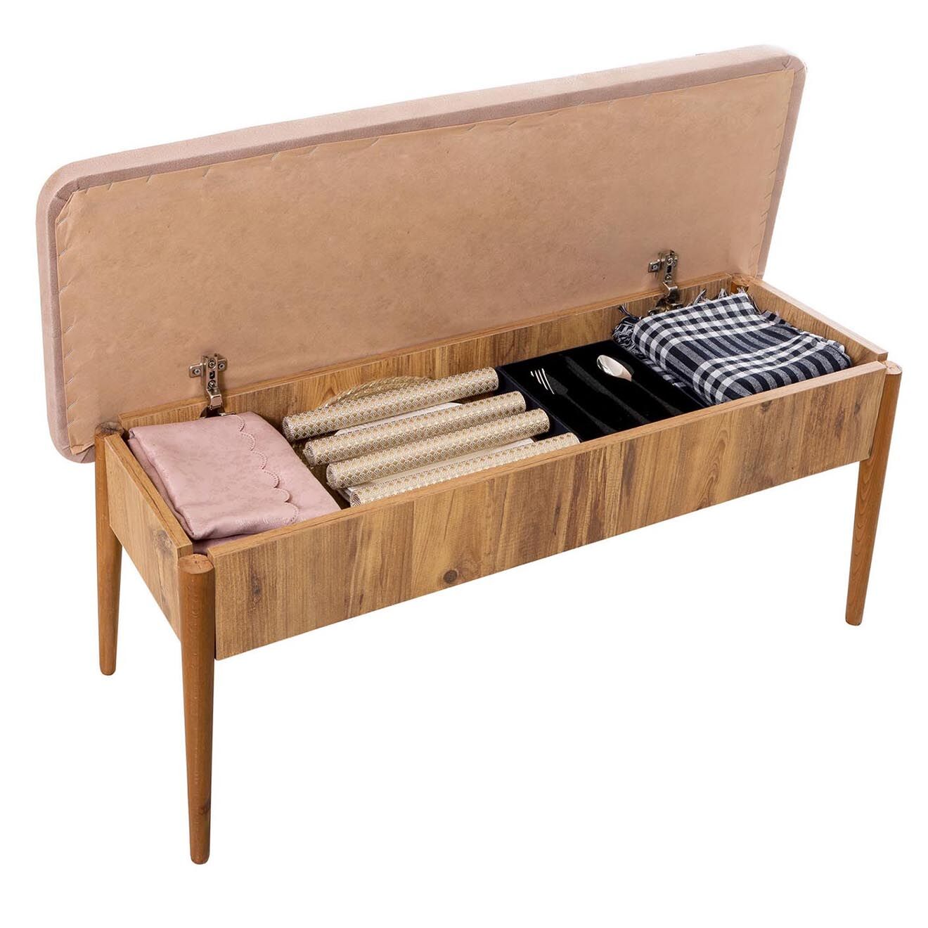 Wooden Art Ensemble Table + 2 Chaises + 2 Bancs Vina beige/gris