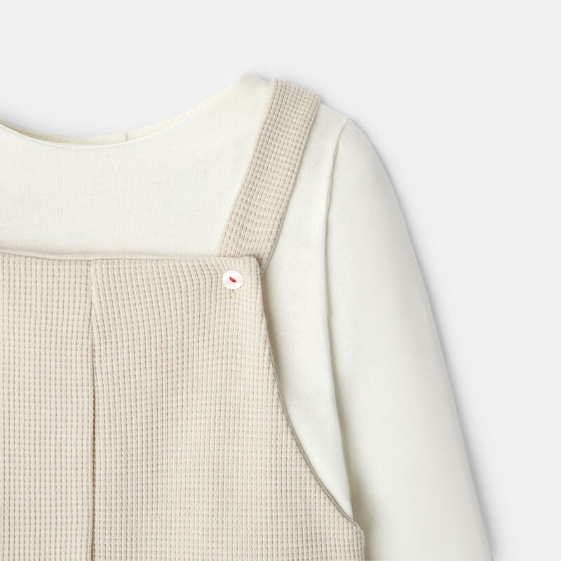 Salopette en coton nid d'abeille avec t-shirt intégré beige naissance Absorba Beige