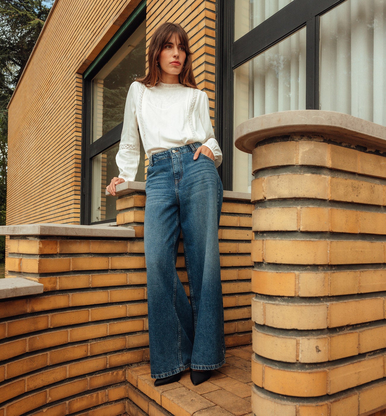 Jean large taille basse Femme - Jean moyen