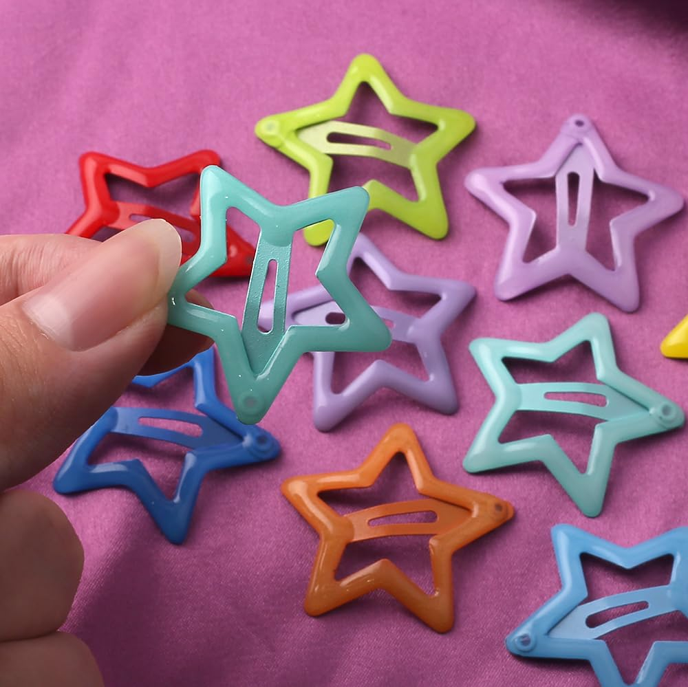 (10er Set) Haarspangen Metall Klammern Neon Clips Glow in the Dark Haarschmuck Fluoreszierend Stern - Bunt