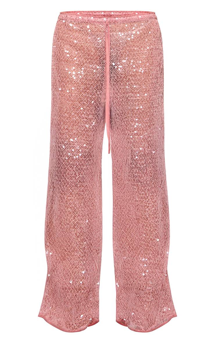 Rose Pantalon Large En Maille À Sequins
