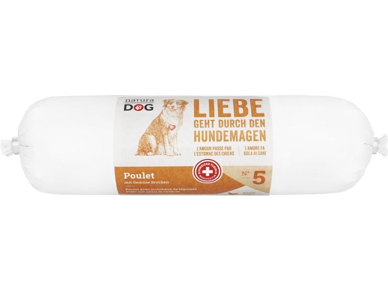 naturaDog Nassfutter Poulet mit Gemüse Brocken, 400 g Alleinfuttermittel für ausgewachsene Hunde