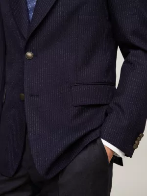 Blazer slim fit com risca de giz em mistura de lã