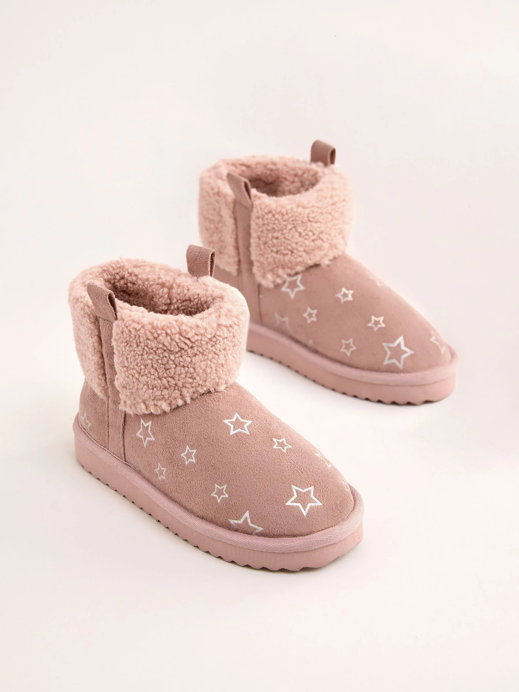 Roze - Lipsy Faux Shearling Lined Print Pull On Slipper Ankle Boots