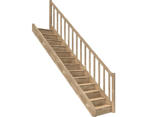 Pertura Elenie eikenhouten trap met stootborden, gelakt, recht, 83,5 cm, 14 treden / 15 stootborden, balusterleuning