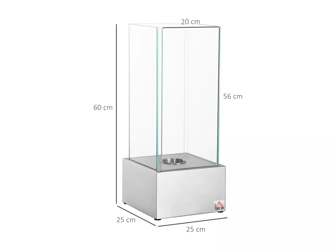 Cheminée portable à poser bioéthanol avec réservoir 0,4 L couverture 15 m² - dim. 25L x 25l x 60H cm