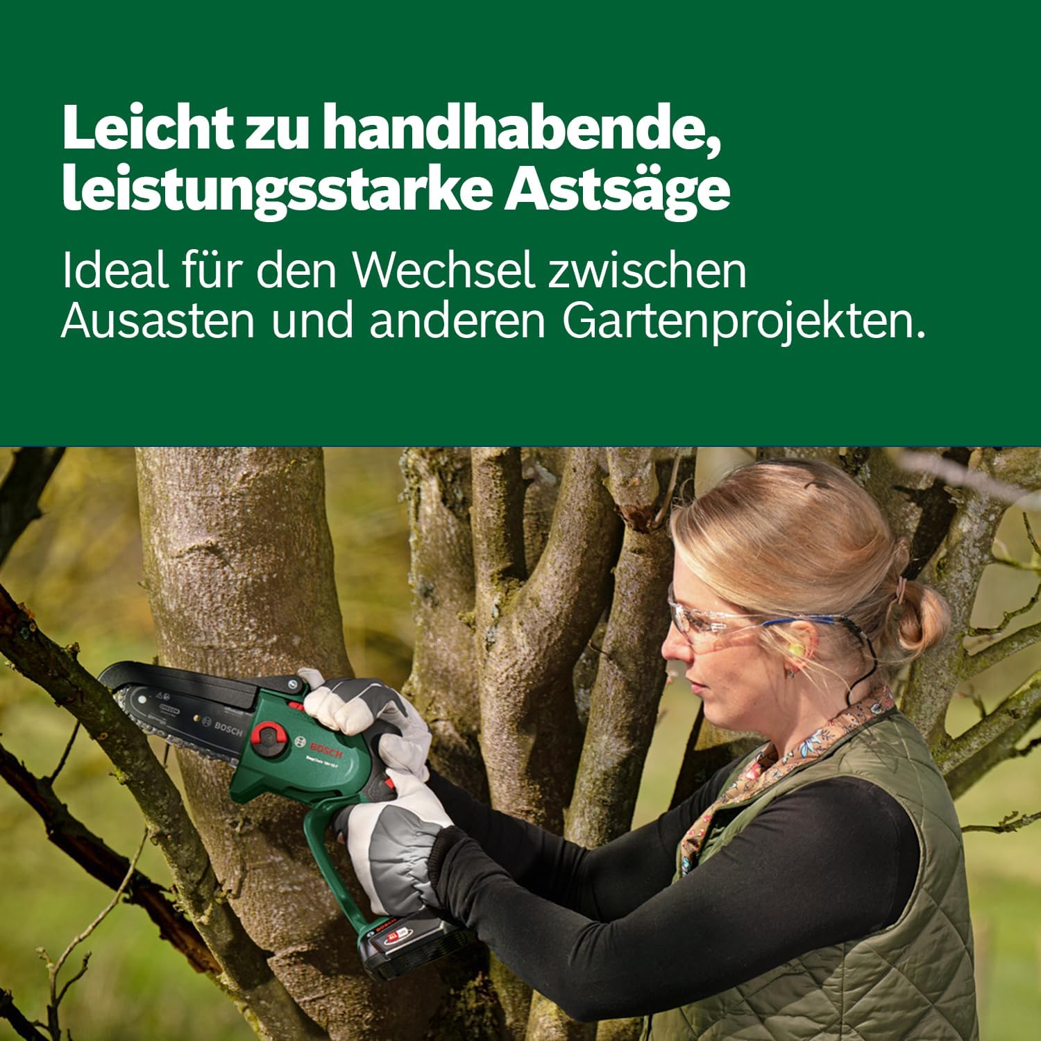 Bosch kompakte Mini Kettensäge EasyChain 18V-15-7 (Zum Schneiden von Holz; 18 Volt System; Kettengeschwindigkeit: 6,95 m/s; ohne Akku)