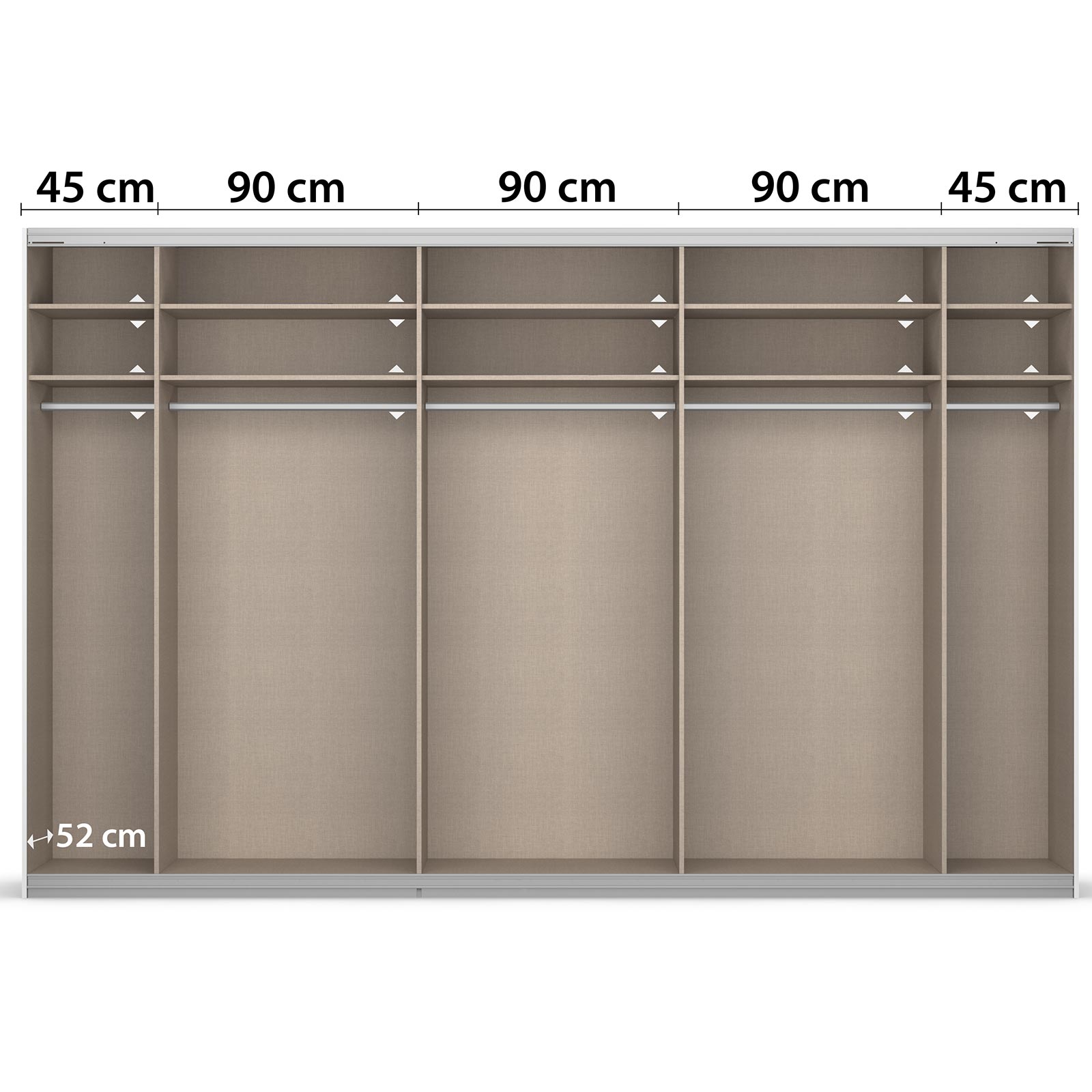 Schwebetürenschrank - alpinweiß - mit Spiegel - 2 Glastüren - 360x229 cm