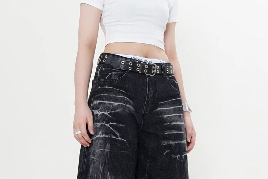 Jerolenea - Lage taille gewassen wijde jeans