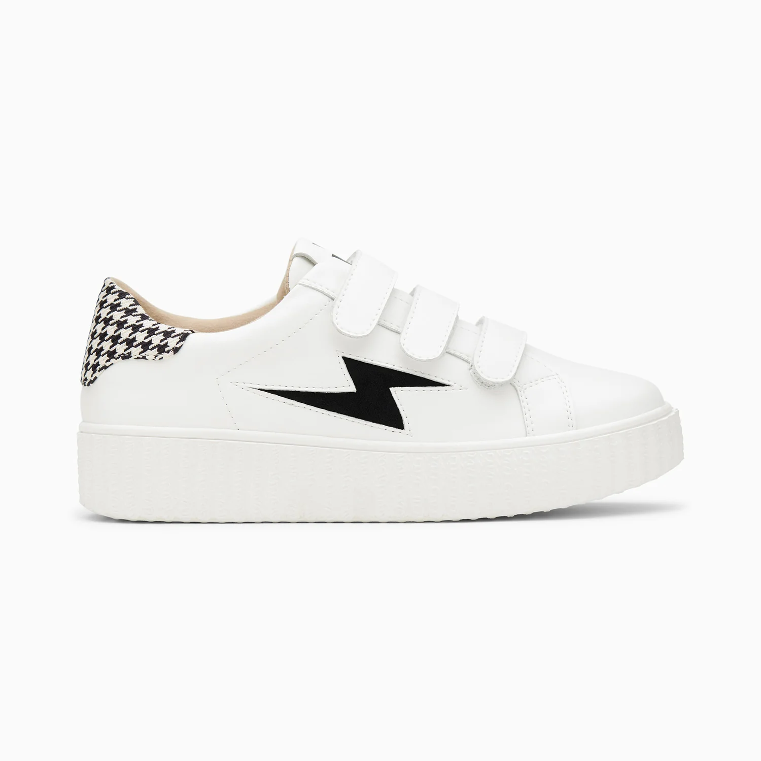 Sneakers-Baskets éclair Sansa blanc et noir pied-de-poule à scratchs