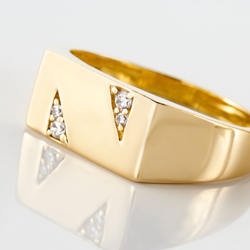 Chevalière Plaqué Or Jaune Asa Oxydes De Zirconium