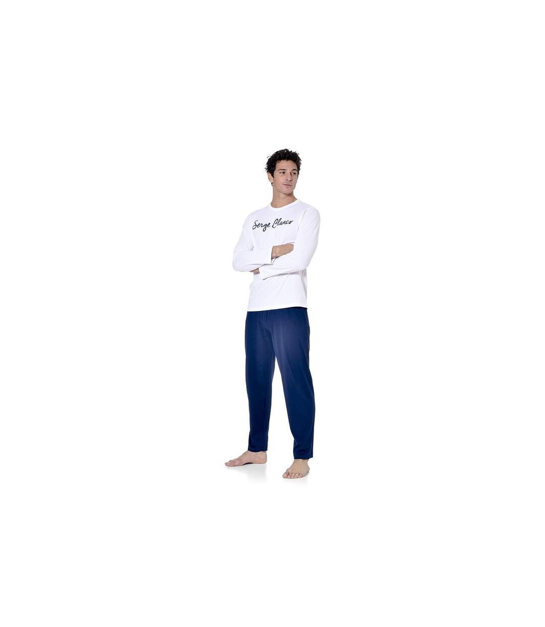 Ensemble pyjama long homme t-shirt col rond bicolore