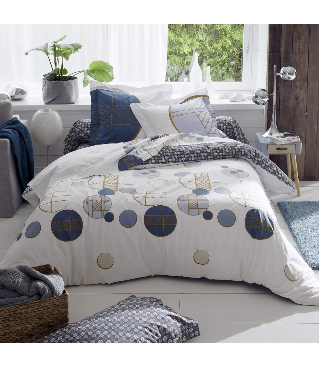 Drap plat 240x310 cm Percale coton ROMEO bleu Baltique