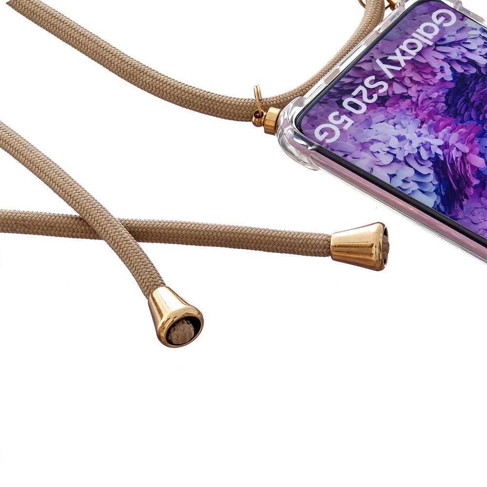 Samsung Galaxy S20 / S20 5G Necklace Gummi Hülle Air Cushion Fallschutz   Handykette (150cm) - Beige / Gold