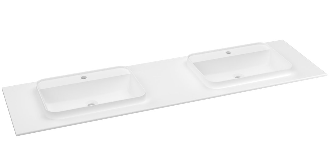 Sapho Brahea dubbele wastafel 180x50cm solid surface wit mat met brede rand en kraangat