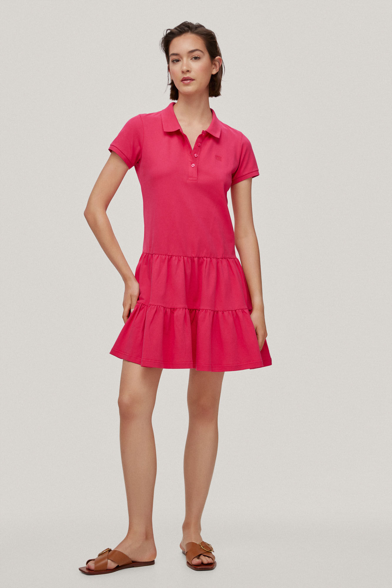 Vestido polo de manga curta com babados - Rosa