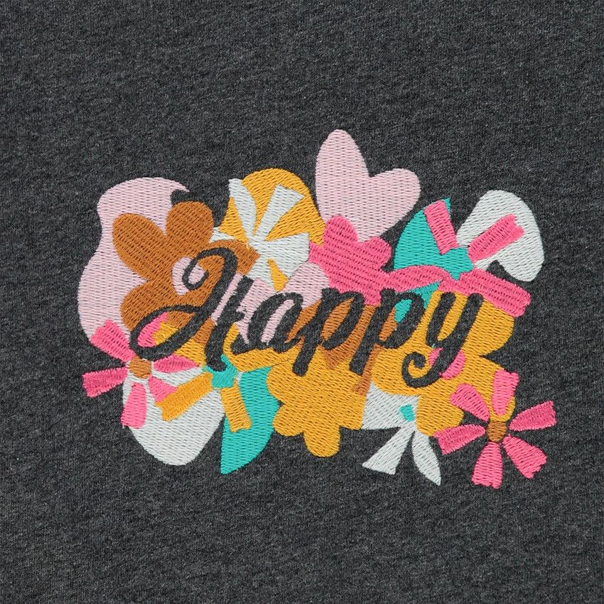T-shirt manches longues à fleurs brodées pour enfant fille - Gris foncé