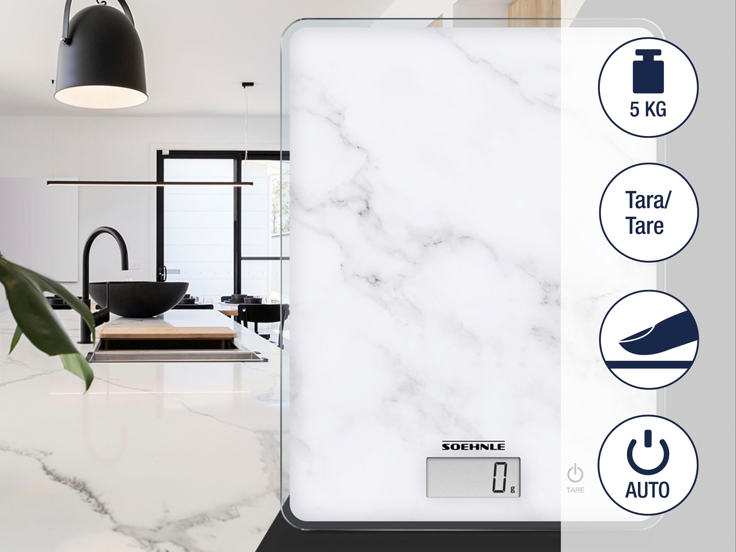 Soehnle Küchenwaage »Page Compact 300 Marble« Tragkraft 5 kg, 1 g genaue Teilung