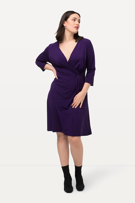 Slinkykleid, Drapierung, V-Ausschnitt, 3/4-Arm