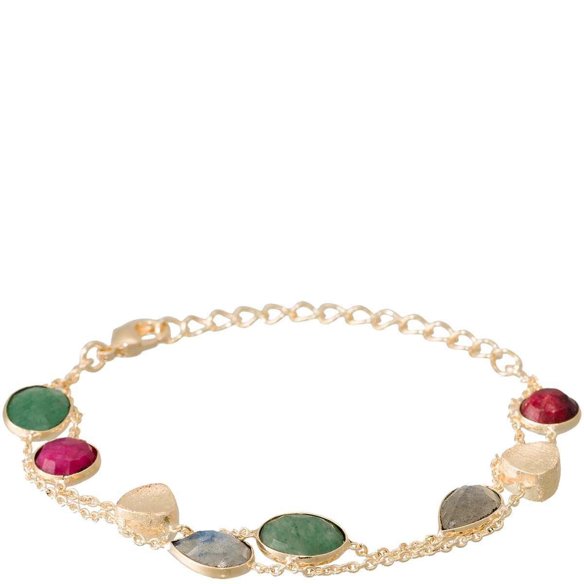 Bracelet Théa - Laiton doré, aventurine Verte,  labradorite & rubis rouge