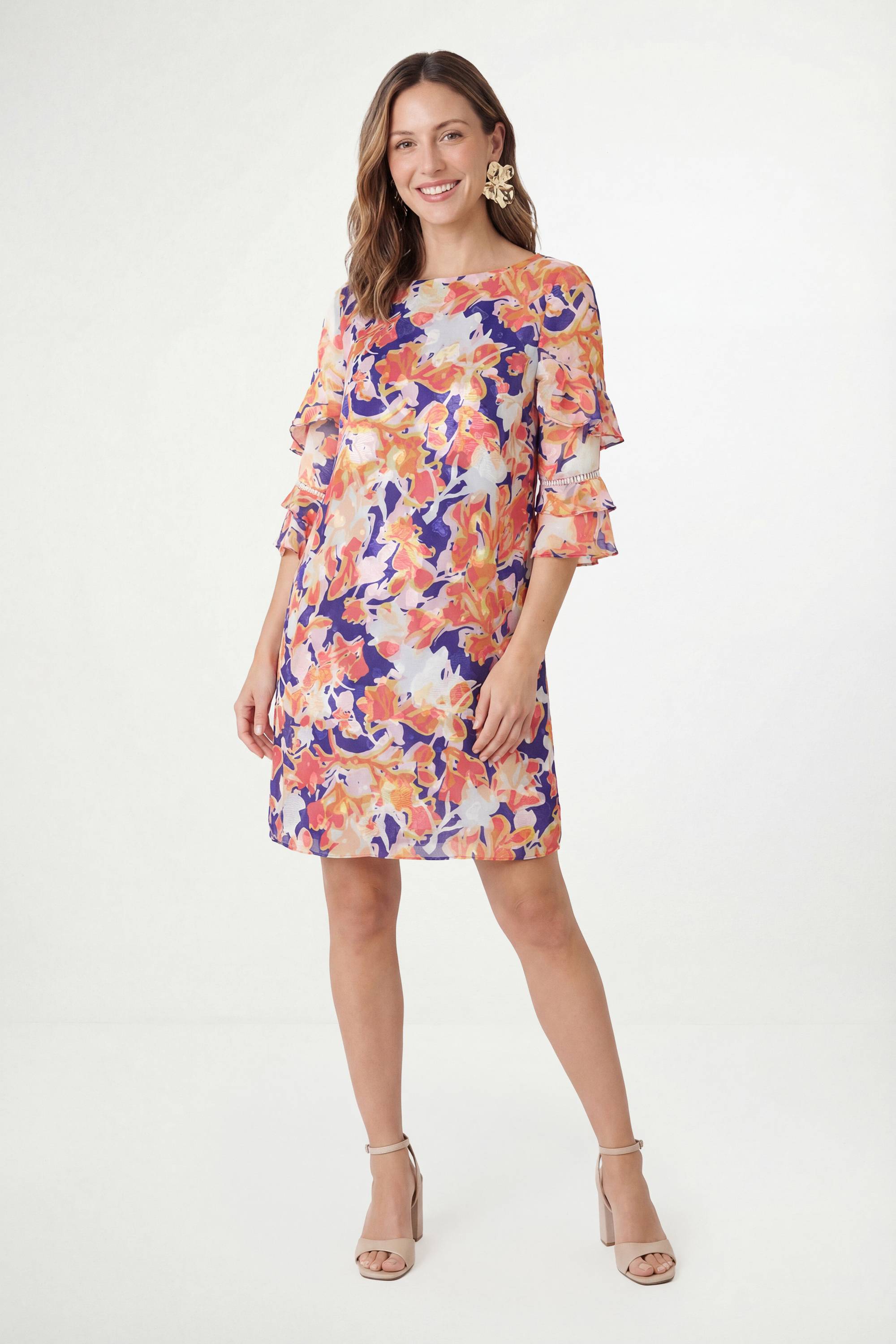 Wallis Robe Droite À Volants Imprimé Floral Dévoré Petite